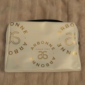 Arbonne White Cosmetic Pouch with Gold Logo Accents